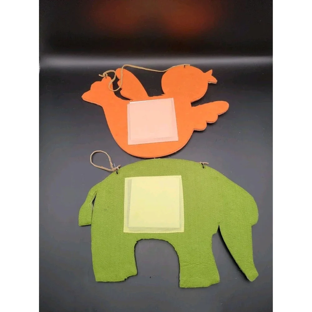 2 Natural Life Elephant & Bird Fabric Stitch Picture Frames Children’s Baby Room